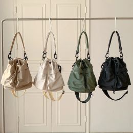 Bags 2023 New Nylon Women Bag Middle Shoulder Bag Korean Style Drawstring Bucket Bag Casual Light Youth Crossbody Bag Whole Sale