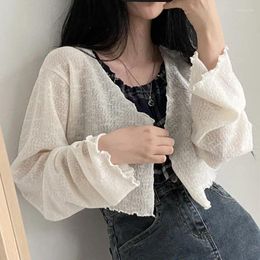 Women's T Shirts Students Korean-style Loose All-match Design Sense Ear-rimmed Cardigan Thin Long-sleeved Outer Jackets Sunscreen