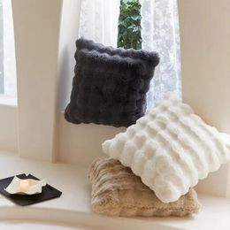 Soft Fur Cushion Cover 4545cm Cosy Plush Decorative Pillow for Living Room Sofa Decor Pillowcase White Grey Case 240411