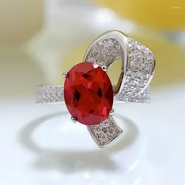 Cluster Rings SpringLady Vintage 925 Sterling Silver 7 9MM Ruby High Carbon Diamond Gemstone 18K Gold Plated Ring For Women Fine Jewelry