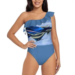 Women's Swimwear Dassault Rafale C 133 4-Gl Inverted One Shoulder Ruffle Swimsuits Bodysuit Piece Women Female Beach Swimsuit