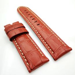 22mm / 20mm Luxury and High Quality Red Bamboo Leather Pin Buckle Strap Band for PAM RADIOMIR LUMINOR