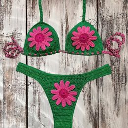 Women's Swimwear Handmade Crochet Floral Bikini Sets Comfortable And Chic Adjustable Lace-up Swimsuit With Sexy High-waisted Thongs