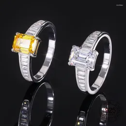 Cluster Rings 925 Sterling Silver Women Jewellery Rectangle Shape Clear Yellow Colour Cubic Zircon Finger Ring