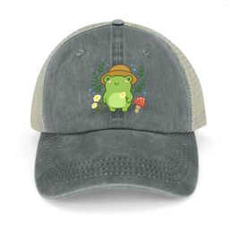 Ball Caps Cute Green Frog With Gardener Hat - Mushroom Flower Blossoms Plants Kawaii Aesthetic Funny Cottagecore Froggy Natur Cowboy