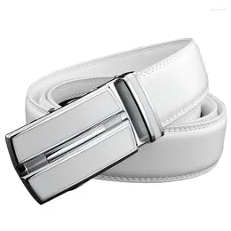 Belts Elegant White Color Men Women Unisex Leather Belt Genuine Automatic Buckle 3.5cm Width Waist Straps For Jeans