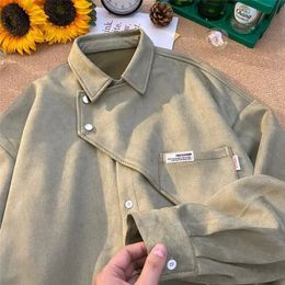 Buckskin velvet shirt mens long sleeved spring and autumn design niche shirt high end handsome American retro jacket y2k tops 240418