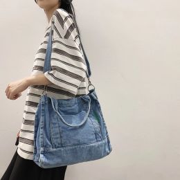 Briefcases Denim Tote Bags For Women High Street Shoulder Bag Female Shopper Bag Commuter Eco Bag Korean Canvas Messenger Bag Y2K Satchel