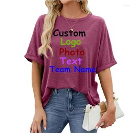 Women's T Shirts 2024 Europe The United States Summer Solid Color Round Neck Refreshing Loose Short-Sleeved T-Shirt Tops Women Custom LOGO