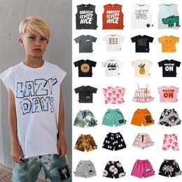 Clothing Sets T-shirt For Kids 24 Summer LMH Series Boys Girls Pure Cotton Printed Casual Baby Tops Shorts Toddler Girl Clothes