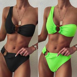 Women's Swimwear Wholesale Sexy Two Pieces Single Shoulder Bikini Sets Lady Stylish Fashion Low Rise Summer Solid Beach Wear