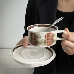 Mugs Retro Style Ceramic Coffee Cup Hand -painted Glaze Breakfast Milk Kitchen Drinking Tool Gift Box