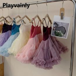 Summer Kids Girl Dress Sling ärmlös puffy kjol Suspender Gaze Princess Ballet Utför Tututu kjol H4500 240516