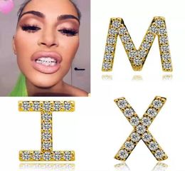 hip hop letter single tooth grillz for men women diamonds 26 capital letters dental grills 18K gold plated Jewellery gift 2 Colours g1043013