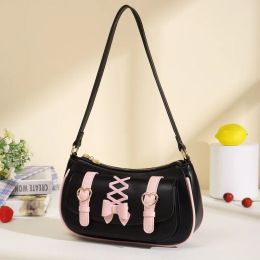 Bags Lolita Shoulder Bags for Women Cute Bow Jk Sweet and Kawaii Lipstick Purses and Handbags Allmatch Leather Underarm Bag Sac