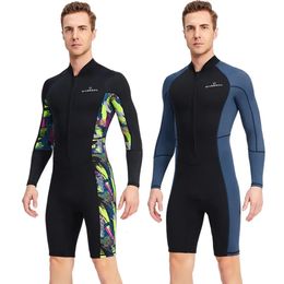 15mm Neoprene Shorty Mens Wetsuit UVproof Front Zip Lycra Long Sleeves Diving Suit for Underwater Snorkeling Swimming Surfing 240409