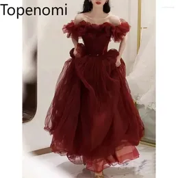 Party Dresses Topenomi Red Mesh Princess Evening Dress Women 2024 Elegant One Shoulder Waist Quinceanera Prom Bride Gowns