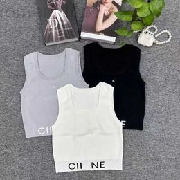 Women's Tanks & Camis Designer 2024 Summer Small Fragrance Metal Label Letter Jacquard Wrapped Waist Hem Elastic Knitted Tank Top for Outerwear and Underwear NAZD