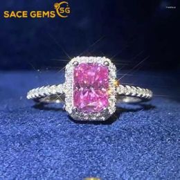 Cluster Rings SACE GEMS GRA Certified 1-2ct Pink Moissanite Ring S925 Sterling Sliver Plated 18k White Gold Wedding Jewellery For Woman