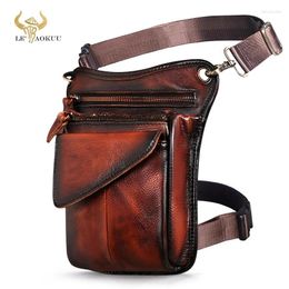Waist Bags Genuine Leather Men Design Travel Classic Shoulder Sling Bag Multi-function Fashion Fanny Belt Pack Leg 211-3