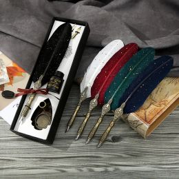 Pens Vintage Calligraphy Feather Dip Pen Fashion Pen Handle 2 Nib Writing Ink Set Quill Fountain Pen Writing Set Gift