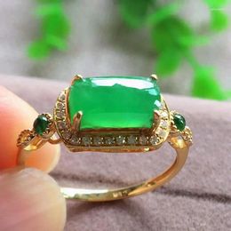 Cluster Rings Original Design Natural Green Chalcedony Diamond Opening Adjustable Ring Chinese Retro Light Luxury Charm Women Silver Jewellery