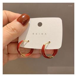 Hoop Huggie Earrings Koreas Design Fashion Jewellery 14K Gold Plated Simple Metal Enamel Red Elegant Womens Daily Work Accessories Drop Dhqu1