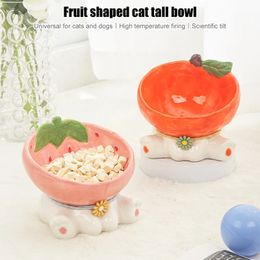 Cat Fruit Ceramic Bowl Elevated Pet Food Water Bowls Raised Small Dogs Tilted Drinking Eating Feeders Puppy Cats Accessories 240407