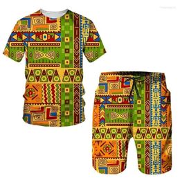 summer mens sportswear with African ethnic style 3D printed T-shirt shorts set casual short sleeve round neck T-shirt 240417