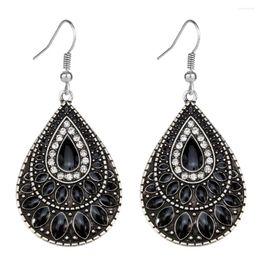 Dangle Earrings High Quality 2024 Vintage Jewelry Black Water Drop For Women Lady Fashion Silver Plated Rhinestone