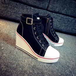 Casual Shoes Women Thick Wedges High Top Pumps Female Height Increasing Platform Canvas Quality