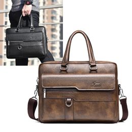 MenS Leather Briefcase Lawyer Handbag Luxury Laptop 14Inch Office Work Messenger Crossbody Side Designer Bag 240418