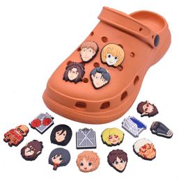 Anime charms wholesale childhood memories Attack On Titan characters funny gift cartoon charms shoe accessories pvc decoration buckle soft rubber clog charms