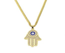 New Blue Evil Eye pendant necklaces Hamsa Hand of Fatima Charm Long Cuban chains For womenmen Hip Hop Fashion Jewelry6009192