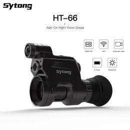 Scopes Sytong HT66 Night Vision Scope Withstand 6000J Rear Add On Riflescope WIFI HD Video Infrared Digital Sight for Darkness Hunting