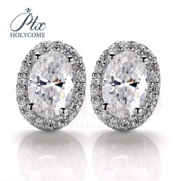 Oval Shape Halo Design DEF Blue Green Black Champagne Colour Moissanite Jewellery Ladies Sterling Sier Stud Earrings