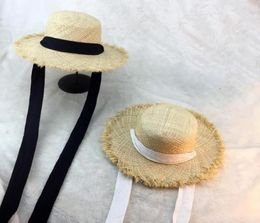 Summer Lafia Beach Women Black And White Ribbon Hat Temperament Flat Strawhat Wide Brim Hats4903279