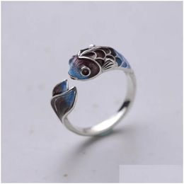 Cluster Rings Vintage Lucky Koi Fish Cyprinoid Open Ring For Women Fashion Sier Colour Copper Metal Female Party Jewellery Gifts Drop Del Dhhfq