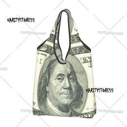 Shopping Bags Fashion Printing USD 100 Dollar Bill Money Pattern Tote Bag Portable Shoulder Shopper Handbag