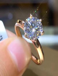 YHAMNI Classic Wedding Finger Rings Fine Jewellery Rose Gold Rings Inlay 8mm 2ct Zirconia Diamond Rings Women Girlfriend Gift R170956007212