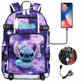 Backpacks Stitch USB Large Capacity Teenagers Student Schoolbags Women Men Laptop Travel Backpack Boy Girl Kids School Book Bags