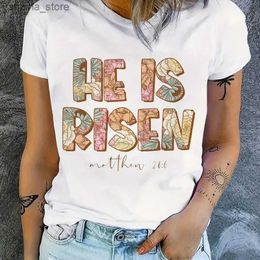 Women's T-Shirt He Is Risen Easter Day T-Shirt Short Slve Crew Neck Casual Top For Summer Womens Clothing Breathable Ts Shirt Strt Tshirt Y240420