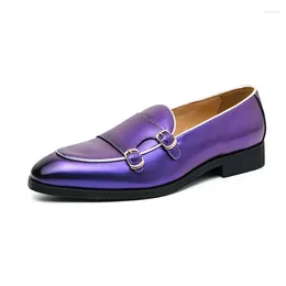 Dress Shoes Purple Small Leather Shoe Men Plus Size Fashion Shiny Men's Casual Shoes.