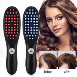 Electric Vibration Hair Growth Massage Comb Red and Blue Light Therapy Portable Micro-current Medicine Applicator Nourishing 240412