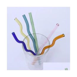 Drinking Straws 8X200Mm Reusable Eco Borosilicate Glass Sts Clear Coloured Bent Milk Cocktail St Drop Delivery Home Garden Kitchen Di Dhc4G