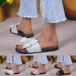 Slippers Ladies Fashion Summer Solid Leather Butterfly Toe Open Flat Bottom Beach Comfy Flip Flops For Women