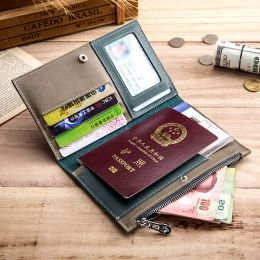 Holders Genuine Leather Passport Holder Cowhide AntiTheft Travel Wallet Multifunctional Zipper Slim Ticket Holder ID Pouch