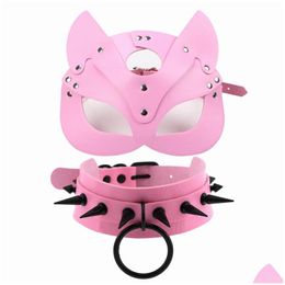 Designer Masks Pink Mask Choker Black Spike Necklace For Women Metal Rivet Studded Collar Girls Party Club Chockers Gothic Cosplay A Dhai9