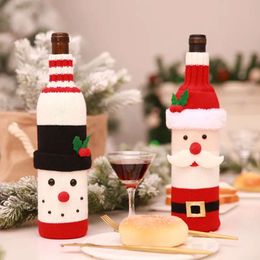 Bottle Bag Christmas Red Wine Elastic Knitted Polyester Xmas Decorations Wines Sleeve Cartoon Santa Bottles Storage Bags TH0082 s s s