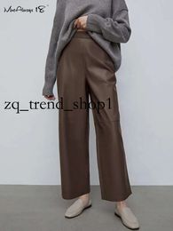 Men's Pants Mnealways18 Faux Leather Women High Waist Pant Vintage Brown Wide Legs Trousers Office Ladies Casual Pockets Baggy 231216 113